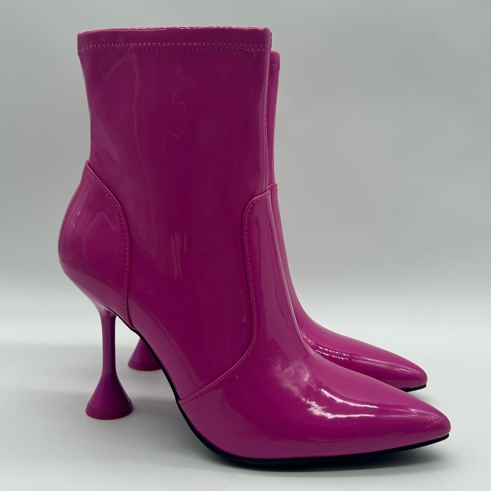 INC International Concepts Ibrinap Fuchsia Patent Ankle Boots l 8.5M Vegan NWOB - Picture 3 of 9